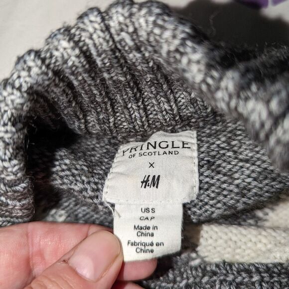 PRINGLE OF SCOTLAND Grey & White Argyle Wool Knit Crewneck Sweater Size Small - Picture 9 of 11